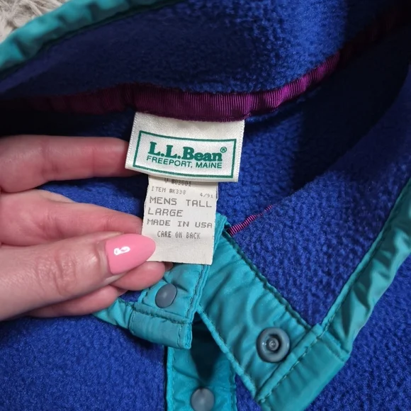 Mens Vintage LL Bean Fleece Pullover Sweater Size Large Tall LT TL Blue Preppy ✨ - Picture 6 of 11